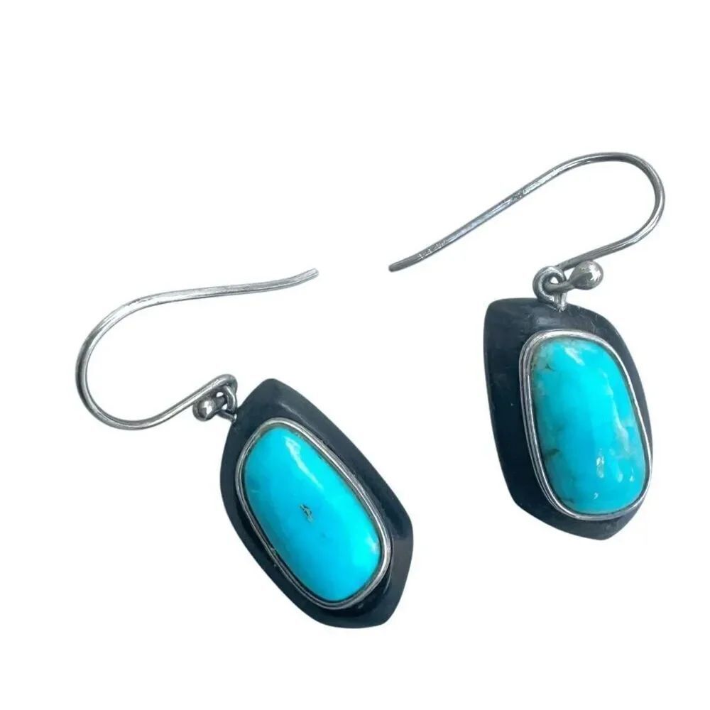 Sterling silver wood and turquoise drop earrings
